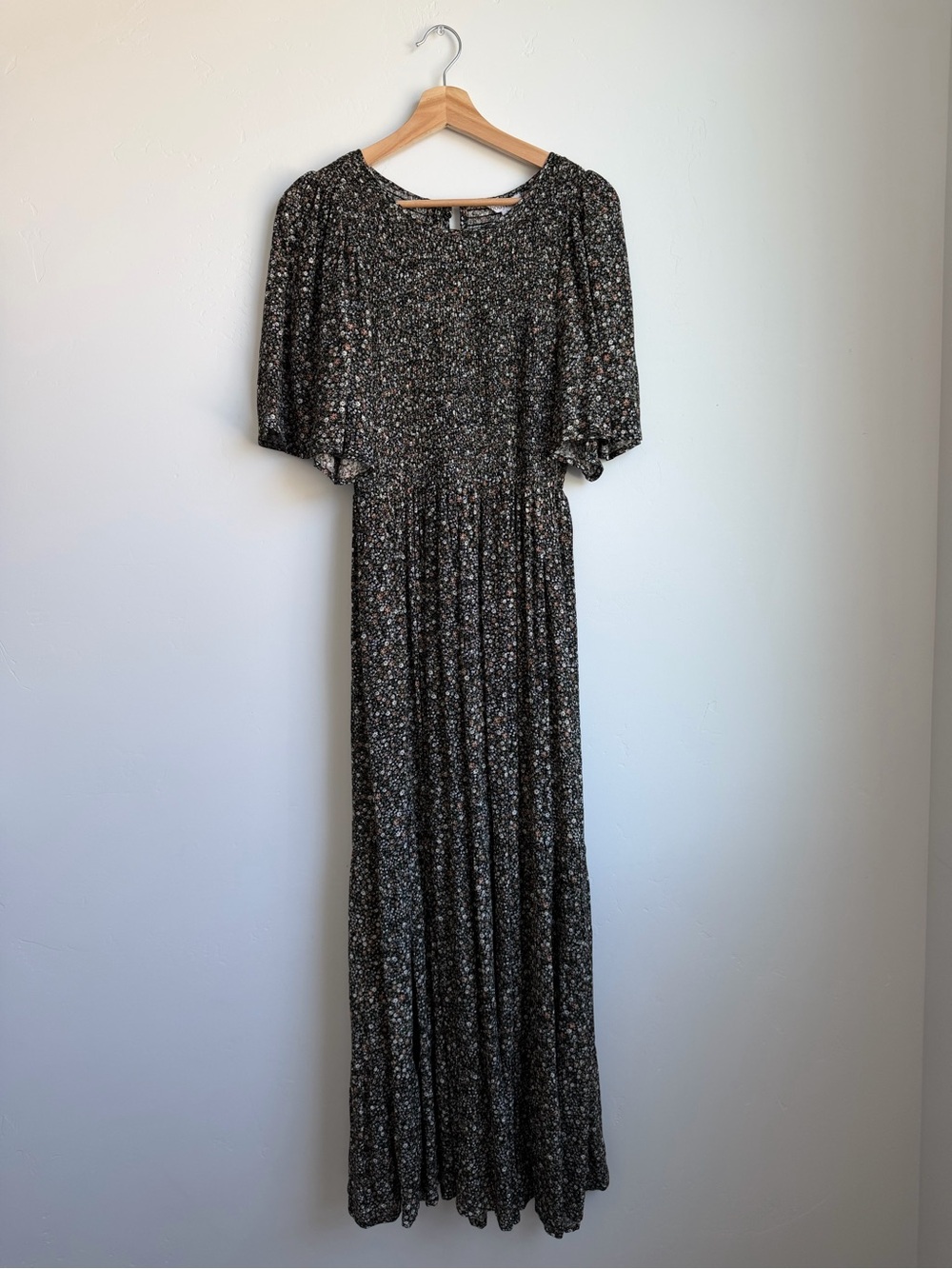 Smocked Waist Black Floral Maxi Dress